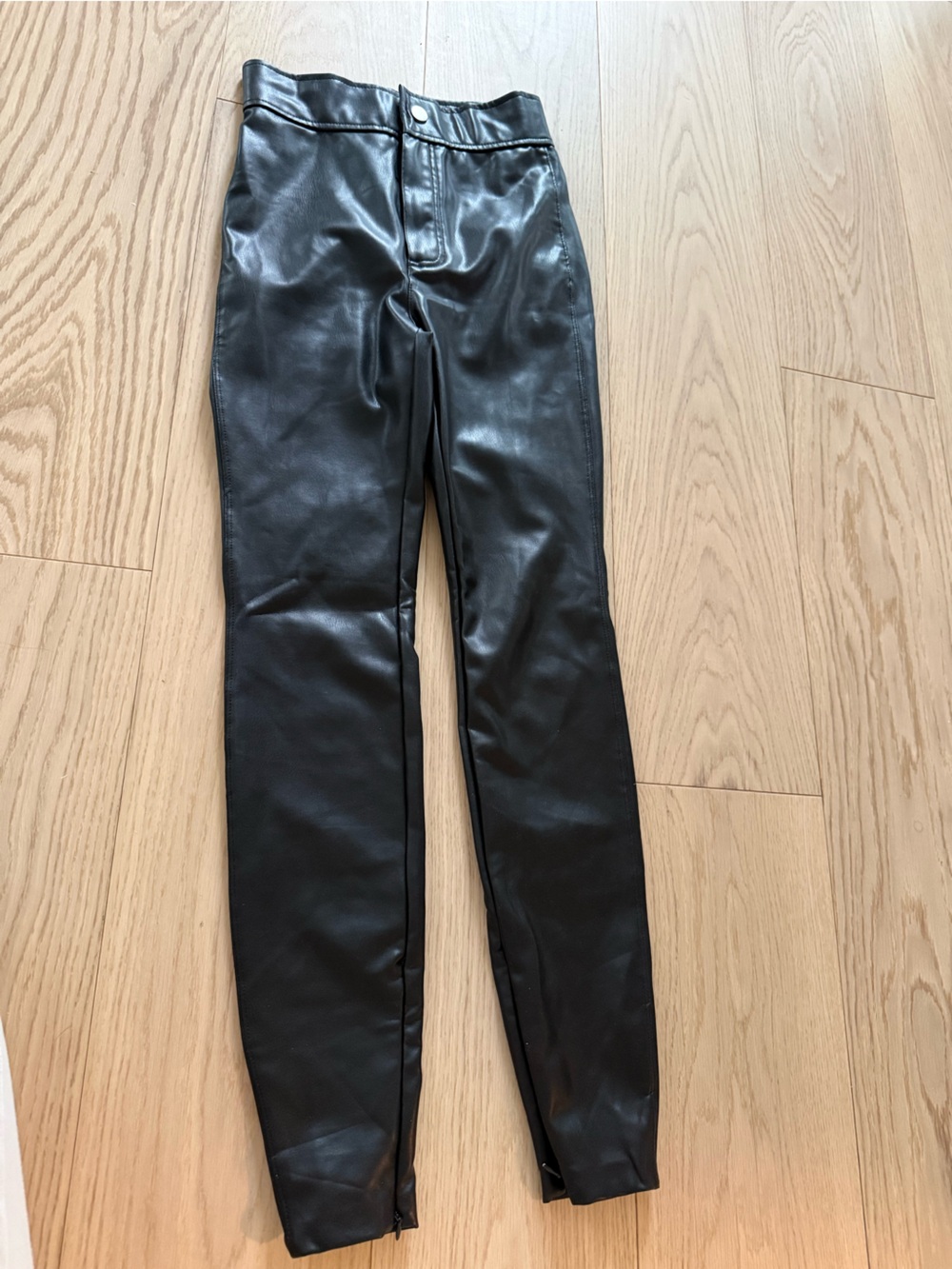 Zara Black Faux Leather Leggings with Branded Waistband